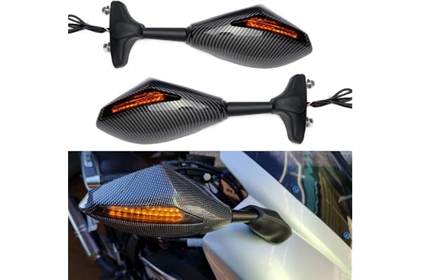 MISS MOLY Noir Moto Clignotant Rétroviseur avec LED Indicateur de flèche Compatible avec CBR GSXR YZF (Carbone)