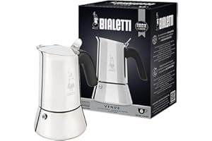 Bialetti Cafetera Venus, Mango Anti-escaldaduras, Apta para Inducción, 6 Tazas (235ml), Acero Inoxidable