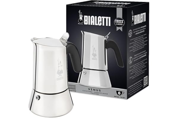 Bialetti - Nouvelle cafetière expresso Venus Induction, Plaque de cuisson en acier inoxydable, Adaptée à toutes les sources de chaleur, 6 Tasses, Aluminium, 235ml,Argent