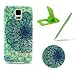 Produktbild Für Samsung Galaxy S5 Mini Hülle Silikon Schutzhülle Tasche Case,Weiches Silikon TPU Gel Bumper Case Etui Schale Cover Skin,Herzzer Modisch Hochwertig Ultra Dünn Slim Thin Bunt Handytasche Mit [Grüne Blütenblätter Muster] Guter Schutz Kratzfest Flexibel Leicht Gummi Rubber Jelly Soft Protective Stabil Handyhülle Schutztasche Back Cover Case Shell für Samsung Galaxy S5 Mini + 1 x Frei Grün Handy Halterung Ständer + 1 x Frei Grün Touch Pen Stift Stylus