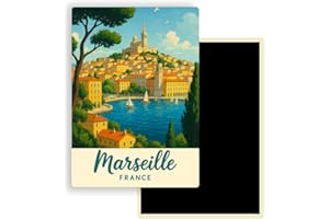 FITYO Magnet Frigo Ville Touristique d'europe – 78 Modèles au Choix – Souvenirs Vacances – Aimant Réfrigérateur – Cadeau Original – Rectangle - 1 Unité (Marseille, France​)