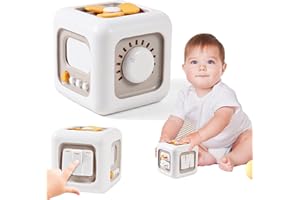 Aszaui Montessori Spielzeug ab 1 Jahr,Baby Spielzeug 6-in-1 Schalter Lüfter Spiegel Tasten Schubladen Lernen als Fidget Toys,Motorikwürfel Lernspielzeug für Babys und Kleinkinder 1 2 3 4 Jahre