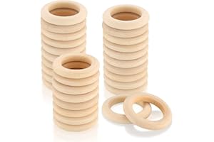 FULUSHOUXI 30 Piezas Anillos de Madera, Aros de Madera Natural, Anillos Redondos para Decoración Manualidades, Joyas, Macramé - 60mm