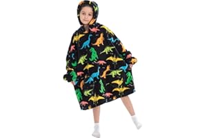 Msrlassn Sudadera con Capucha de Gran tamaño para Niñas y Niños, Manta con Capucha usables,súper Suave y cálido Forro Polar Sudadera Manta (Dinosaurio Multicolor, 7-13 Años)