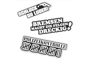 Folien-Zentrum - 3 Aufkleber Set - Schluck Du Luder 12x3,5cm - Bremsen 15x5cm - Polizeikontrolle 16x5cm - hochwertiger Aufkleber Auto Tuning - OEM & JDM Auto Sticker - Lustige Aufkleber - Stickerbomb