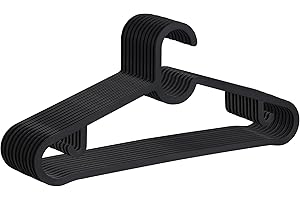 T-LOVENDO.ES Pack de 20 Perchas de plástico para Ropa Adulto Resistentes. Cabezal Fijo, Antideslizantes. Finas para Camisetas Pantalones Camisas. Ahorra Espacio. Ganchos Interiores para Vestidos. Negras