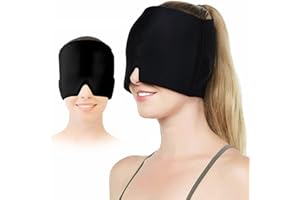 HISUNBEN Czepek łagodzący migrenę, wielokrotnego użytku, terapia zimna, gorąca, łagodząca ból głowy, jednostronna, żelowa, do przewlekłej migreny, napięciowego bólu głowy, stresu zatokowego, czarna