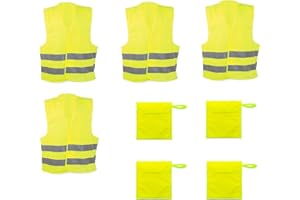 Deliex delicias de Extremadura Pack 4 Chalecos Reflectantes Amarillos Homologados y 4 Fundas - Talla única - Chaleco homologado DGT - Certificado ISO
