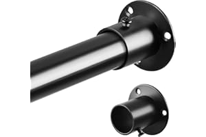 TIEMLET Wardrobe Rail, Extendable Clothes Rail Black 74-163cm, Stainless Steel Clothes Hanging Pole With Screws and Fixing Sockets for Wardrobe 25MM