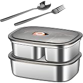 Doafoce 2 Pieces 316 Stainless Steel Lunch Box with Compartments and Cutlery Bento Box Children Adult Lunch Box Bento Lunch B