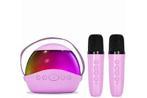 EULEUY Mini Karaoke Machine for Kids,Karaoke Toys with 2 Wireless Microphones,Portable Bluetooth Speaker with Voice Changing Effects & LED Lights, For Girls Toddlers Family