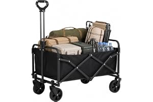 Vikbar vagn med lastkapacitet 300 kg, hopfällbar strandvagn med hjul, vagnar och vagnar teleskopiskt handtag, strandvagn, trädgård och stormarknad svart (stor)