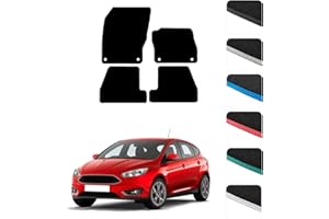 GCM - Car Floor Mats for Ford Focus 2011-2018 Full Coverage Floor Protection - Anti Slip & Fit Car Mat with Clips Easy to Clean Car Carpet for All-Weather- Black Edging, Carpet