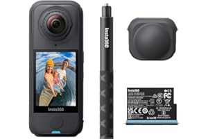 Insta360 X4 Air Pack Starter Nero grafite- Videocamera leggera 165g 8K 360, selfie stick invisibile, lenti sostituibili, prima registri poi inquadri, cover antivento integrata.