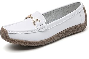Rodawu Women Leather Loafer Shoes Ladies Moccasins Flat Shoes Casual Comfy Walking Shoes Driving Shoes Boat Nuring Shoes