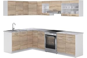 Vicco Cocina esquinera Rick, Blanco/Sonoma, 267 x 167 cm, ET Mármol