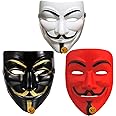 Sage Square Red, Black & White Vendetta Comic FACE MASK Fawkes Mask Anonymous VIP Edition Face-Mask Perfect Fit Cosplay Protest V for Vendetta DC Comics (Set)