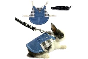 Vehomy Rabbit Harness and Leash Bunny Clothes for Rabbits Guinea Pig T-Shirt Small Bunny Guinea Pig Blue Denim Black and White Plaid Dress Animals Clothes Costume T-Shirt for Rabbit Guinea Pig S
