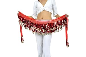 Rubruan Bauchtanz Hüfttuch Taillenkette Gürtel – Professionelles Tanzkostüm Sexy Tanzkleid Rock Outfit Zubehör mit 88 Münzen Pailletten Hüftschal für Damen Mädchen Doppellagig – 160 cm