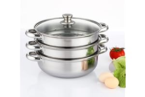 RHP Dampfgarer Dampf Kochtopf 28cm Mantykocher Dampfkocher Gemüse-/ Kartoffeldämpfer Edelstahl mit Glasdeckel Spülmaschinen geeignet, 18/10 Edelstahl, Induktion geeignet