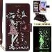 Produktbild Samsung Galaxy S6 Luminous Leder Wallet Tasche Brieftasche Schutzhülle,Fanryn Schönes Mädchen und Katzen Muster Nacht Leuchtende Design Hochwertige PU Leder Flip Tasche Case Hülle im Bookstyle mit Standfunktion Kredit Kartenfächer für Samsung Galaxy S6 (Braun)