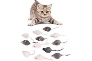 TNFEEON Chat Faux Souris Jouet, 12 Pcs Mini Pet Mâcher Petite Peluche Souris Jouet Chat Chaton Teaser Jouets Ensemble Animaux Interactive Exerciseur