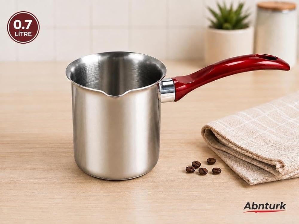 0,7 Litre Paslanmaz Çelik Kırmızı Saplı Sütlük-Cezve