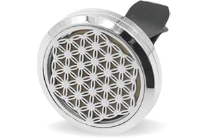 ZEN ARÔME Zen’Arôme Diffuseur d’Huile Essentielle pour Voiture Clip’Arôme Fleur de Vie - Diffuseur + 5 Buvards à Parfumer avec Huile Essentielle ou Parfum - Acier Inoxydable - Fixation sur Grille de Ventilation