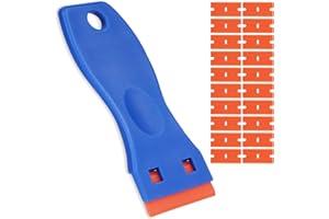FUZVOL Plastic Scraper Non Scratch Razor Scraper Tool with 20 Plastic Razor Blade Ceramic Hob Scraper for Removing Labels Stickers Decals on Window, Windshields, Glass