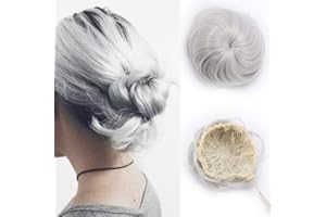 SEGO Extension Capelli Finti Lisci Chignon Elastico con Clip Cordicella Toupet Donna Hair Bun Coda di Cavallo Accessori Posticci Parrucchino 45g - Grigio Argento