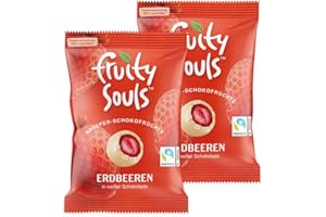 FruitySouls - Gefriergetrocknete Erdbeeren mit weißer Schokolade | 2 Pack (160g) | Schokolierte Früchte | Gefriergetrocknete Früchte mit knackig weißer Schokolade | Schokofrüchte