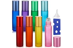 Auidy_6TXD 8 Stück Ätherische Öle Roller Flaschen, Multicolor Glasflaschen Edelstahl Roller Bällen 10ml für Parfüm Massage Ätherisches Öl