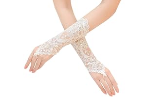 SUNTRADE Lace Wedding Gloves,Fingerless Rhinestone Bridal Gloves for Wedding Prom Evening Party