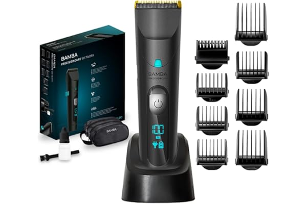 Cecotec Tondeuse Bamba PRecisionCare Titanium. Batterie avec autonomie de 60 minutes. Lames en acier inoxydable avec revêtement en titane, 3 Peignes pour barbe et cheveux (Wet&Dry)