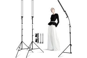 Lampa wideo LED, Foccalli ściemniany zestaw oświetleniowy do studia fotograficznego z 4 kolorowymi tkaninami i regulowanym statywem świetlnym 2 m do filmowania portretów YouTube (2 sztuki)