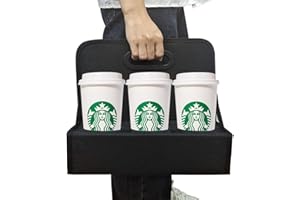 Boczif Cup Caddy Portable Drink Carrier or Cans Reusable, 6-Cup Holder with Handle, Folds Flat, Carry Coffee, Wine, Cocktails, Safely Secures Hot and Cold Beverages- for Delivery and Take Out (black)
