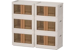 HAIXIN Boite rangement plastique, 32L boite de rangement Pliable caisse rangement, avec couvercle et 4 roulettes Empilable, aux Vetements Jouets, Rangement Cuisine, (lot de 6) blanc laiteux