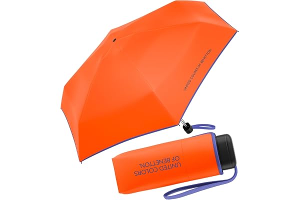 Benetton Ultra Mini Parapluie de poche plat solide, Rouge orange., 88 cm