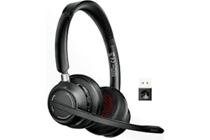 Wireless Bluetooth Headset mit Mikrofon, Kabellos V5.1 On-Ear Design ENC Rauschunterdrückung mit USB-Dongle 45+ Stunden Akkulaufzeit Multipoint-Verbindung für PC Laptop Mac Büro Call Center Homeoffice