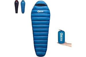 QEZER Saco de Dormir de plumón - 5 ℃, 3~4 Estaciones Ultraligero 660 FP [ 210 cm × 80 cm ] Solo 820 g,Saco Dormir Trekking para Camping y Senderismo para [ Adulto Medida Chica ]