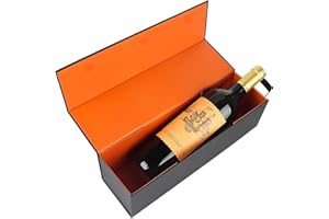 EASCITY Wine Gift Box, 33 x 9.5 x 9.5 cm, Black Wine Bottle Boxes with Handle for Spirits and Champagne, Collapsible Gift Box with Magnetic Closure for Parties, Weddings (Orange)
