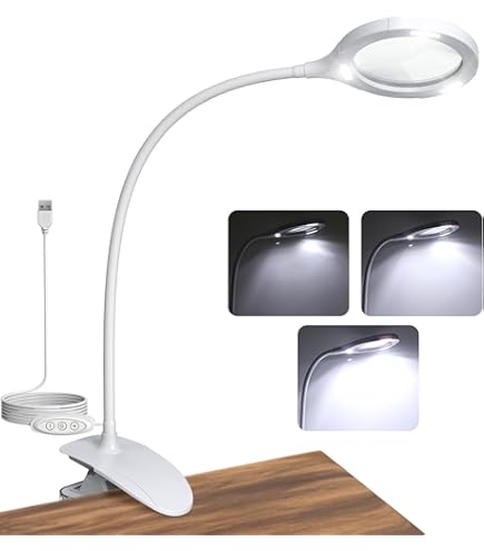 Loeplamp met led verlichting - 5x vergrootglas met klem & voet - Lampen District