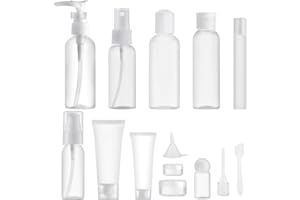 TOUREAL Zestaw pustych butelek podróżnych rozmiary pojemnik do napełniania, zestaw podróżny butelki na kosmetyki samolot, Przezroczysty, S