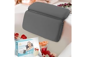 HOUT Bath Pillow Waterproof - Bath Pillows for Head and Neck Waterproof - Luxury Bath Pillow Grey fits All Bathtub - Spa&Bath Accessories Bath Cushion Back Support - Strong Suction Cups Non-Slip(Grey)