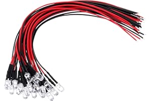 PATIKIL 5mm LED Diode Light, 20 Pcs 3V DC Pre Wired Mini LED Lights Bulb Light-emitting Lamp for RC DIY Indicator Lighting, Red Light