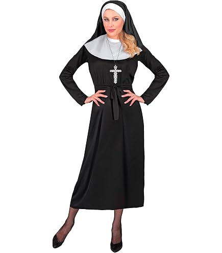 W WIDMANN MILANO Nonnen-Kostüm – Kleid Mit Haube & Gürtel, Größe XL, Für Fasching & Mottoparty