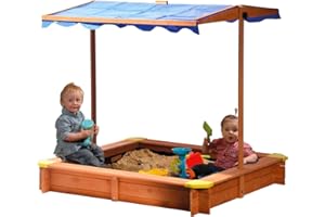 dobar 94350FSC Bac à Sable en Bois FSC avec Toit Ajustable en Hauteur, inclinable et protégé UV 801 Fond de bac Inclus 117 x 117 x 117 cm