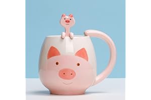 XFEYAQLO Filiżanka ze świnką, ceramiczna, świnia, kubek do kawy, kubek na mleko, filiżanka śniadaniowa z łyżeczką na prezent (świnia)