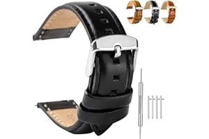 Spolife Leather Watch Straps for Men, Genuine Leather Replacement Bands, Stainless Steel Buckle, Quick Release Replacement Watchbands 16mm 18mm 19mm 20mm 22mm (with Watchstrap Pins,Repair Tool)