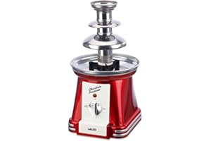 Salco Schokobrunnen | 3-stufiger Chocolate Fountain | Retro-Style | Edelstahl | Mit Wendelschnecke | 90 Watt | Perfekt für Früchte, Kekse & mehr | Leichte Reinigung | Metallic-Rot